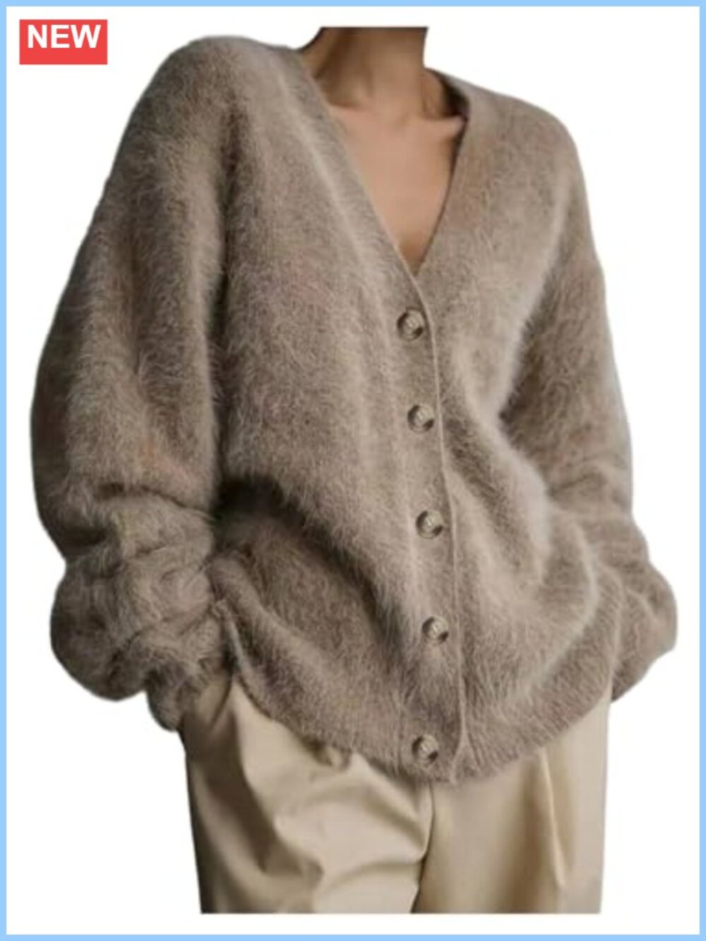 Fuzzy Button Down Cardigan Sweater Long Sleeve V Neck Outerwear